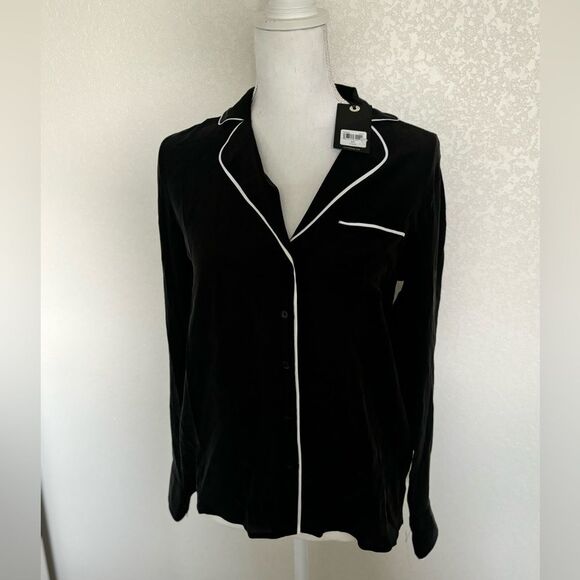 NWT 100% Silk Lucky Brand Button Up Black sz Small - Picture 1 of 5